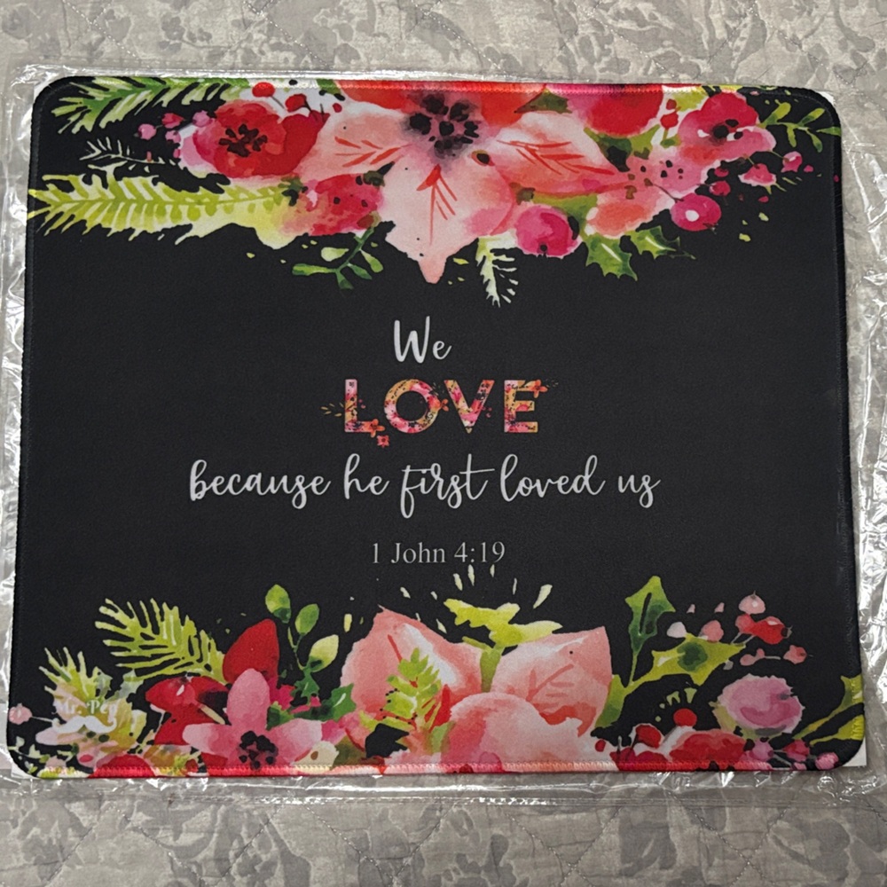 Large Floral Love Quote Mouse Pad